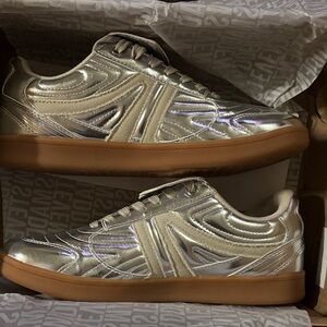 Steve Madden Silver Sneakers with Tan Sole